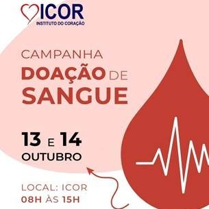 Junte-se a nós e venha dar sangue nos dias 13 e 14 de outubro no ICOR